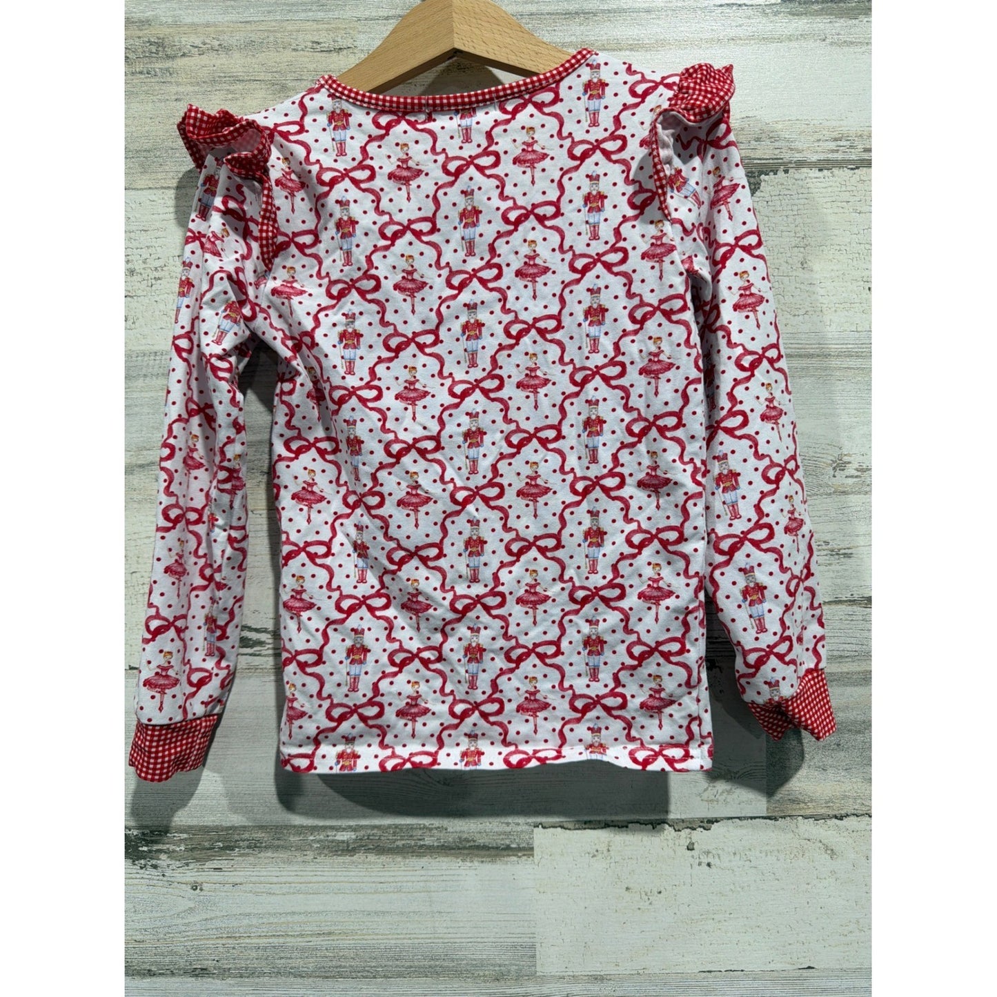 Cecil and Lou Shirt Girls 6 Red Nutcracker Ballerina Ruffle Holiday EUC3