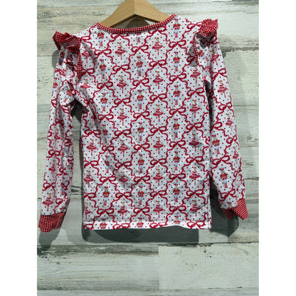 Cecil and Lou Shirt Girls 6 Red Nutcracker Ballerina Ruffle Holiday EUC3