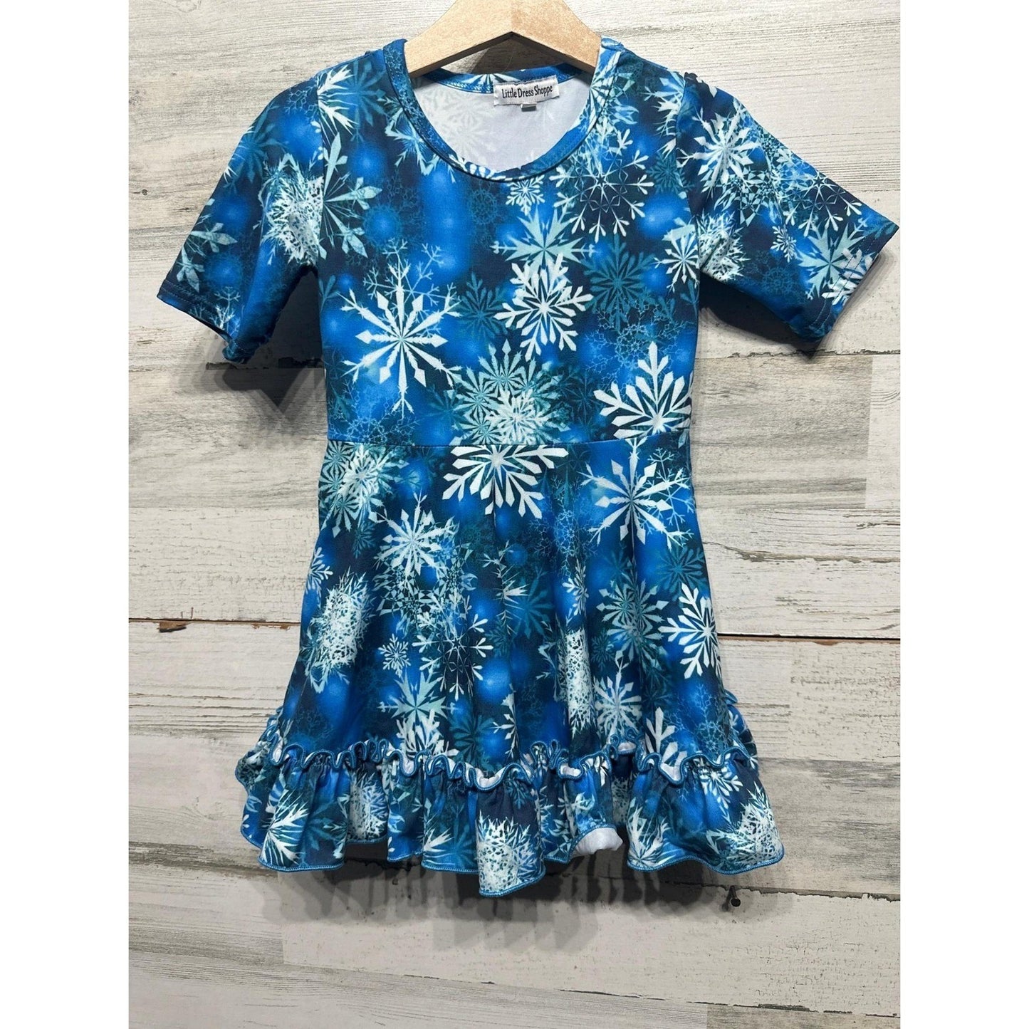 Little Dress Shoppe Skater Dress Girls 2 Blue Snowflake Ruffle Winter EUC0