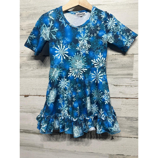 Little Dress Shoppe Skater Dress Girls 2 Blue Snowflake Ruffle Winter EUC0
