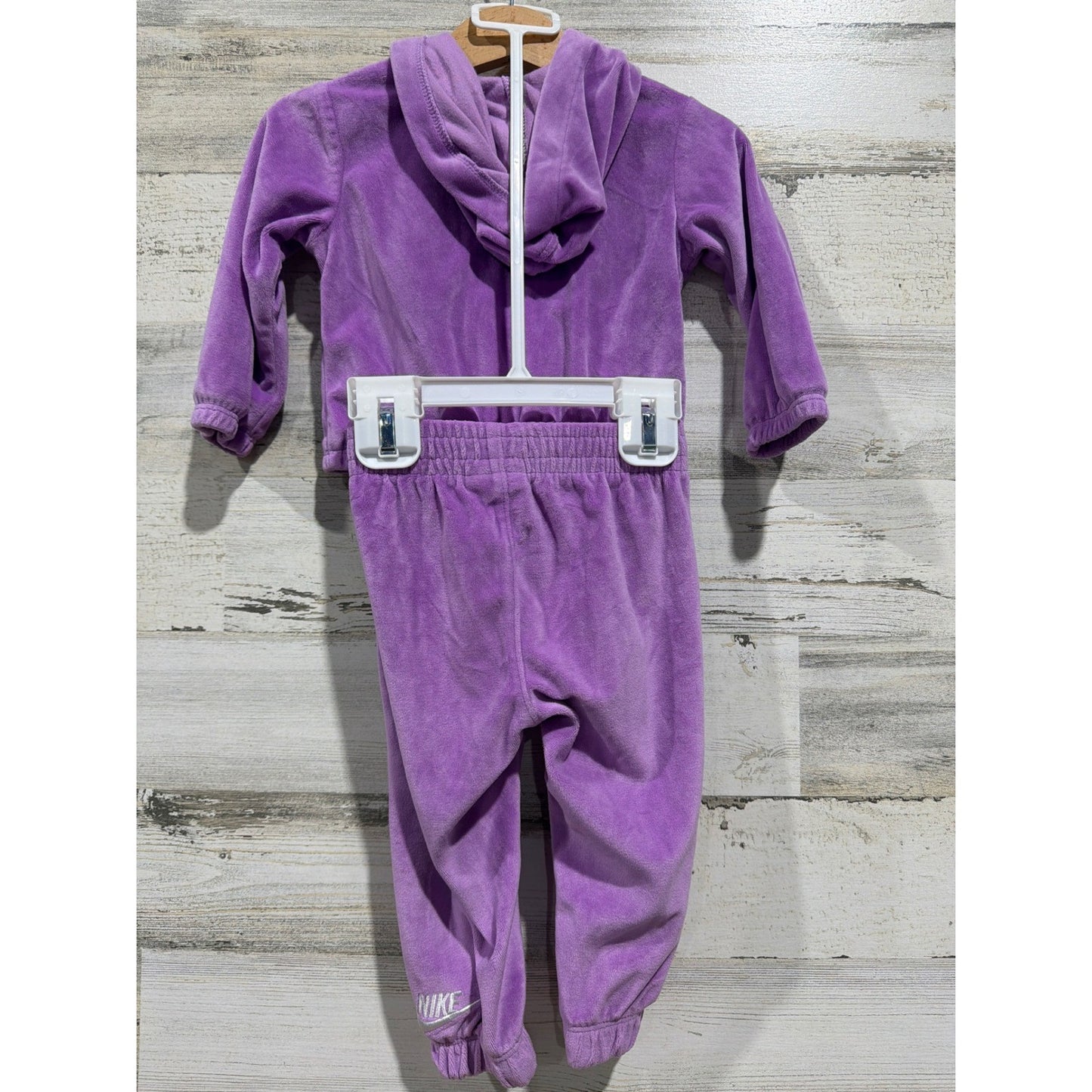Nike Velour Tracksuit Girls 12M Purple Hooded Jogger Set Sporty EUC3
