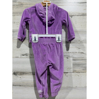Nike Velour Tracksuit Girls 12M Purple Hooded Jogger Set Sporty EUC3