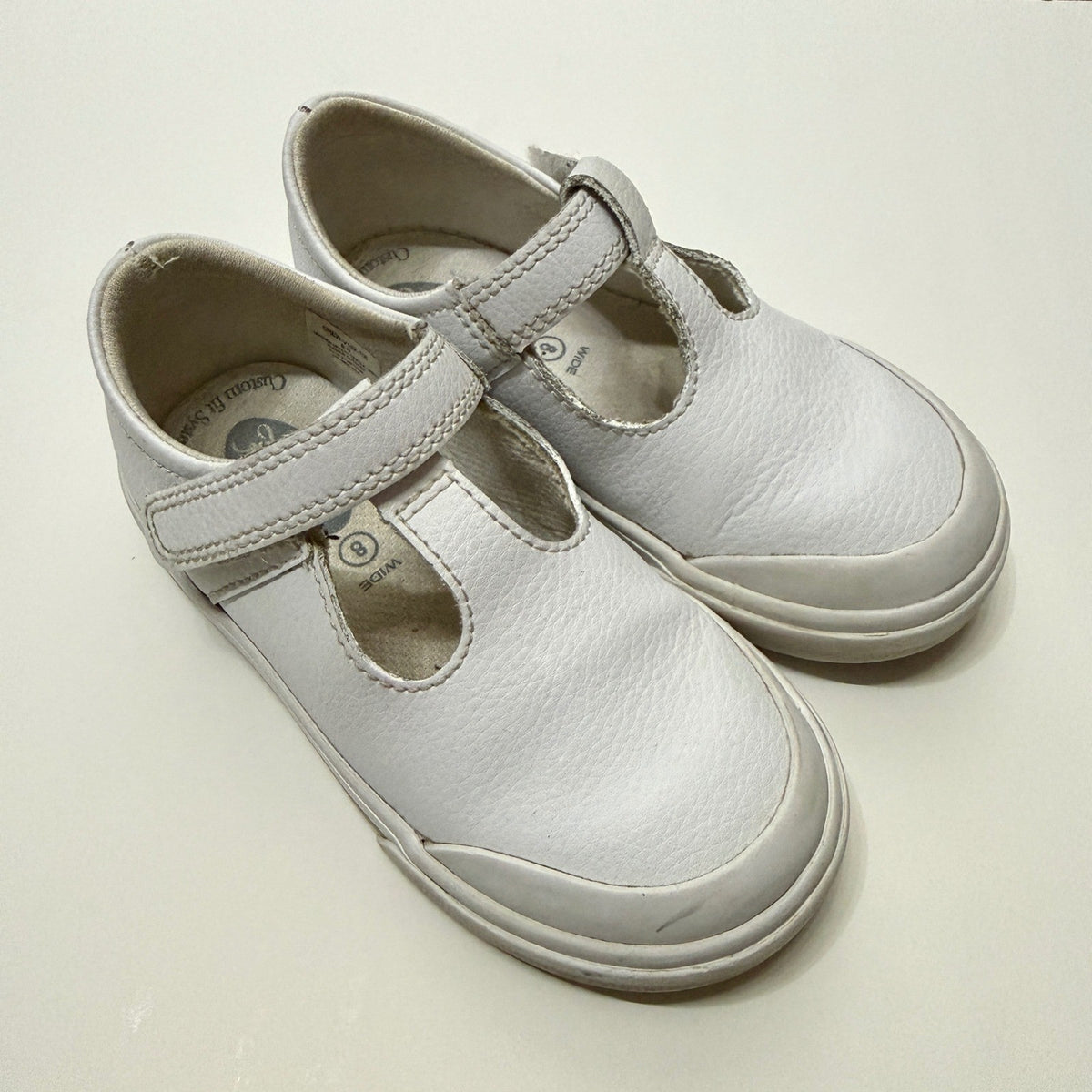 Footmates Drew T-Strap Girls Size 8 White Leather Classic School GUC0