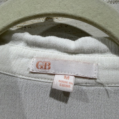 GB Button Down Tunic Women M White Textured Gauze Long Sleeve Coastal EUC1