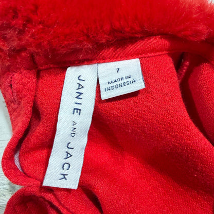 Janie and Jack Dress Girls 7 Red Faux Fur Quilted Ruffle Holiday EUC5