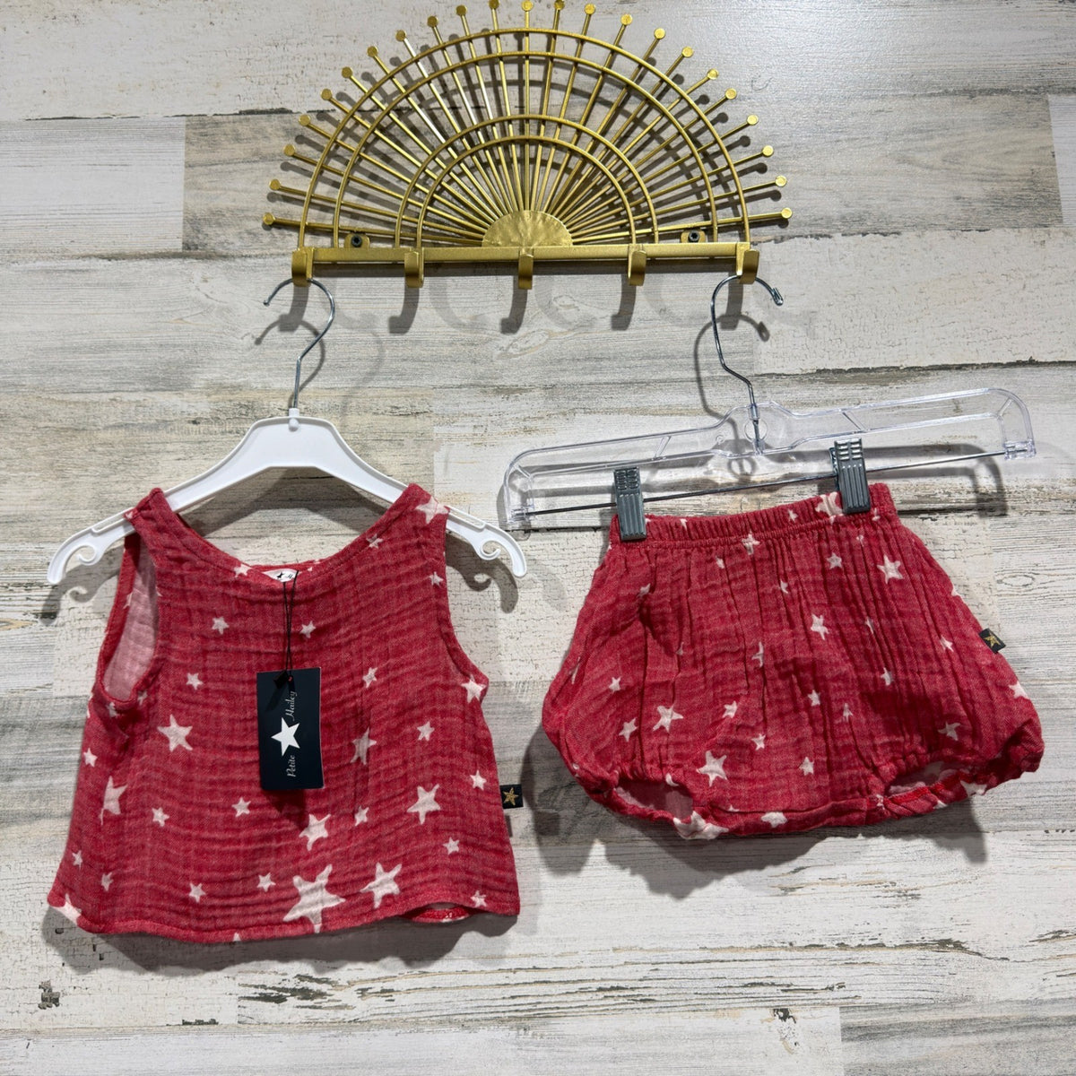Petite Hailey Star Print Outfit Set Girls 12M Red 100% Cotton Boho NWT0