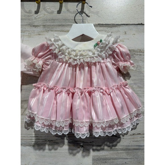 Vintage Dress Lot Girls 0-3M Pink White Lace Ruffle Floral Coquette *Flaws10