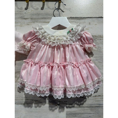 Vintage Dress Lot Girls 0-3M Pink White Lace Ruffle Floral Coquette *Flaws10