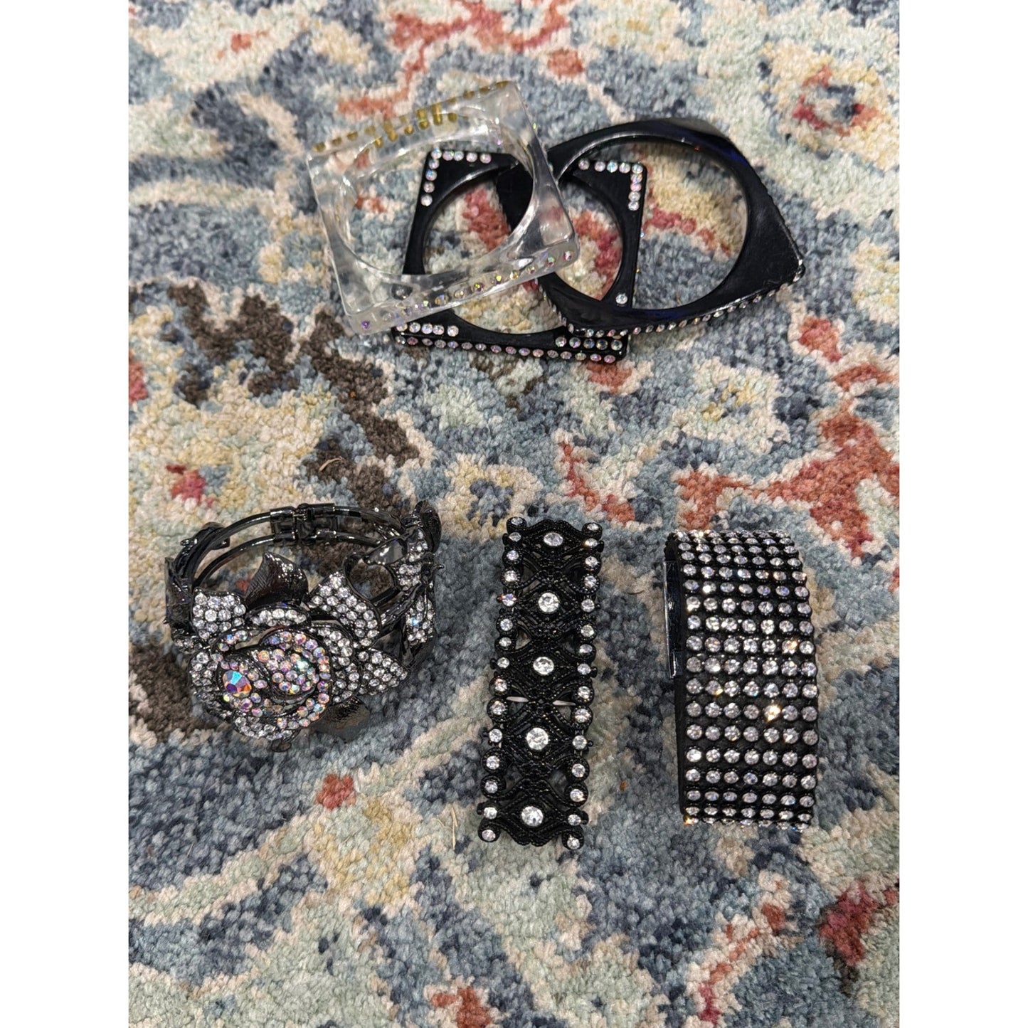 Bracelet Bundle Women 6 Pieces Black Silver Rhinestone Y2K Glam1