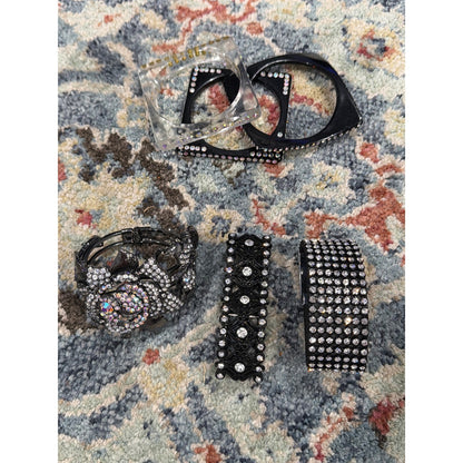 Bracelet Bundle Women 6 Pieces Black Silver Rhinestone Y2K Glam1