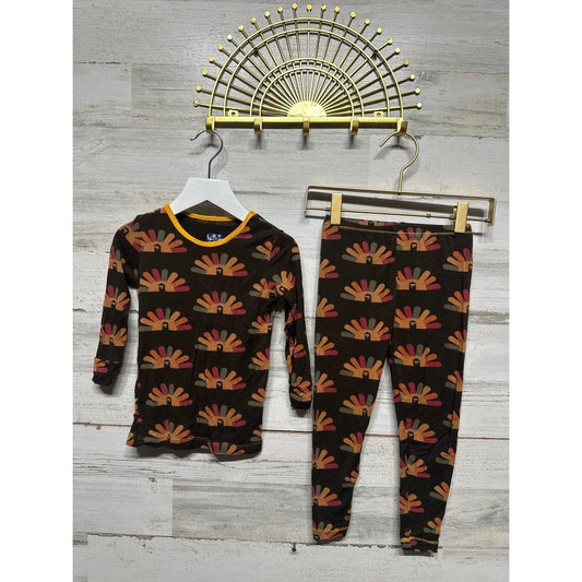 Kickee Pants Pajama Set Kids 4T Brown Turkey Print Bamboo Holiday0