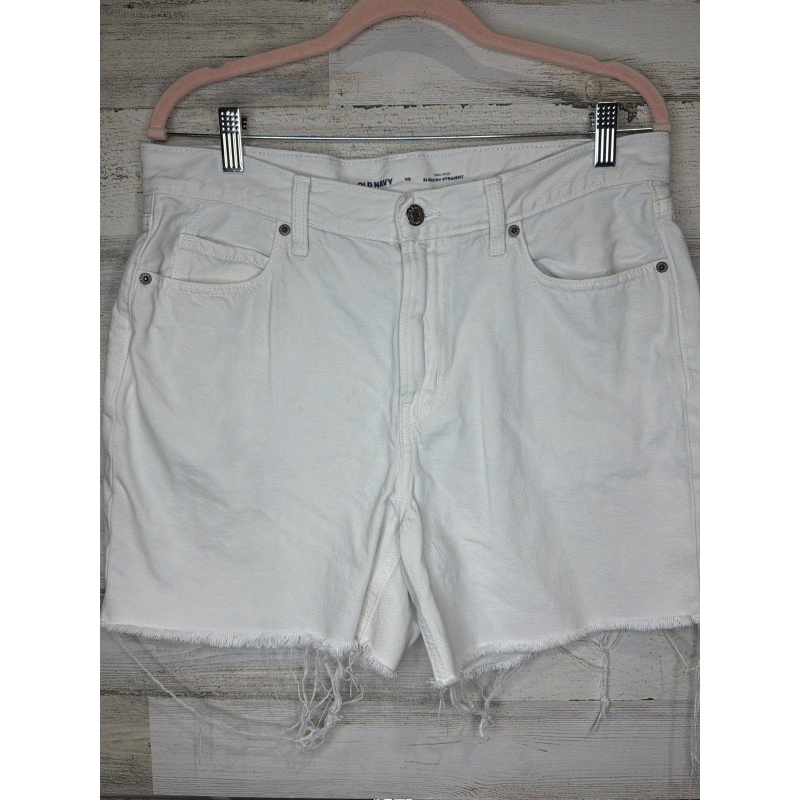 Old Navy Denim Shorts Women Size 10 White High-Rise Slouchy Straight Coastal GUC0