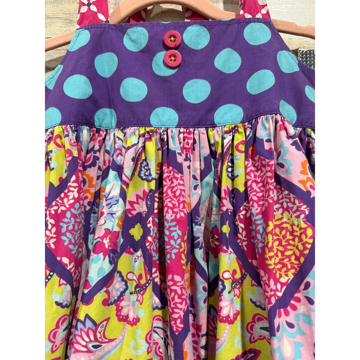 Eleanor Rose Dress Girls 7/8 Pink Purple Mixed Print Whimsical Boho1