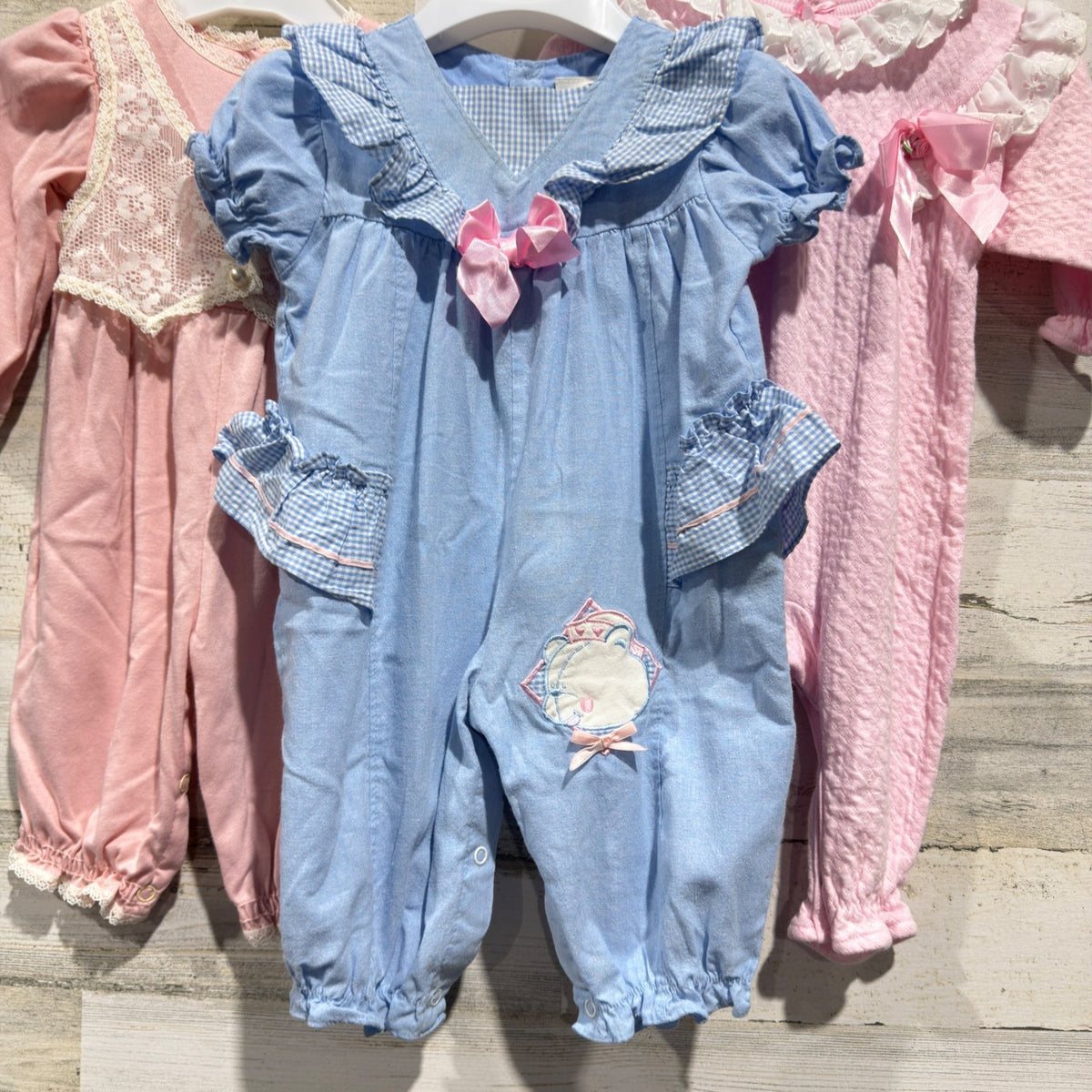 Vintage Romper Bundle Girls 6-9 Months Pink Blue Peach Lace Ruffle Retro GUC1