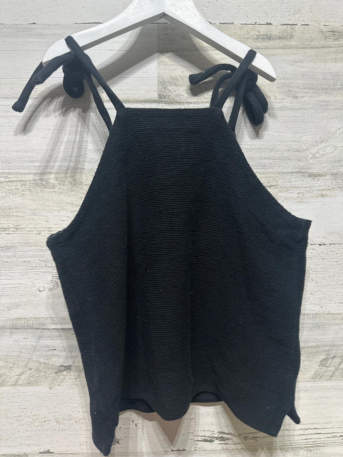 Madewell Tank Top Women's XS Black Tie Shoulder Textured Knit High Neck EUC1