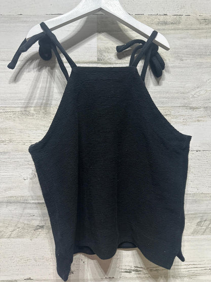 Madewell Tank Top Women's XS Black Tie Shoulder Textured Knit High Neck EUC1