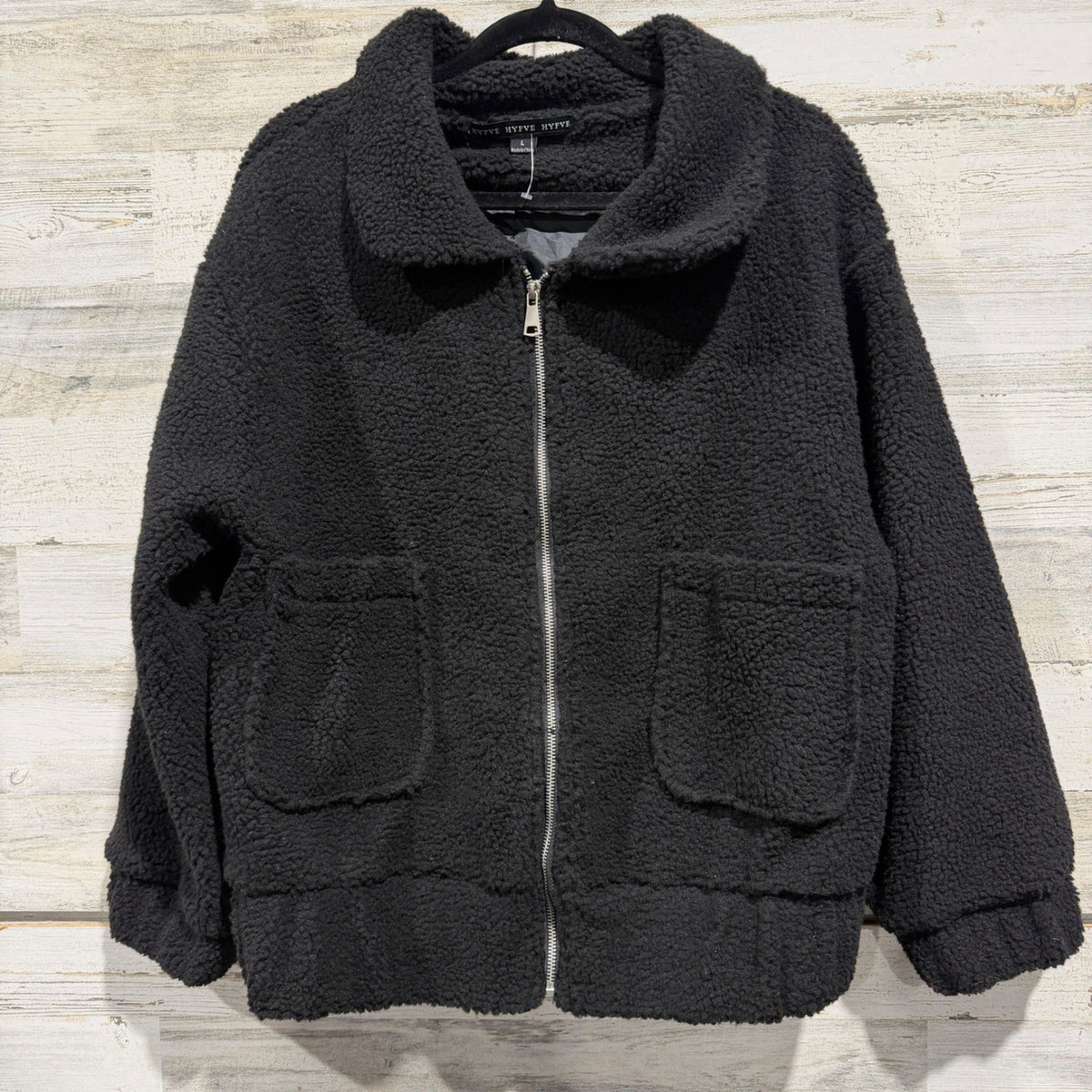 Hyfve Sherpa Jacket Women Large Black Polyester Teddy Fleece Casual EUC0