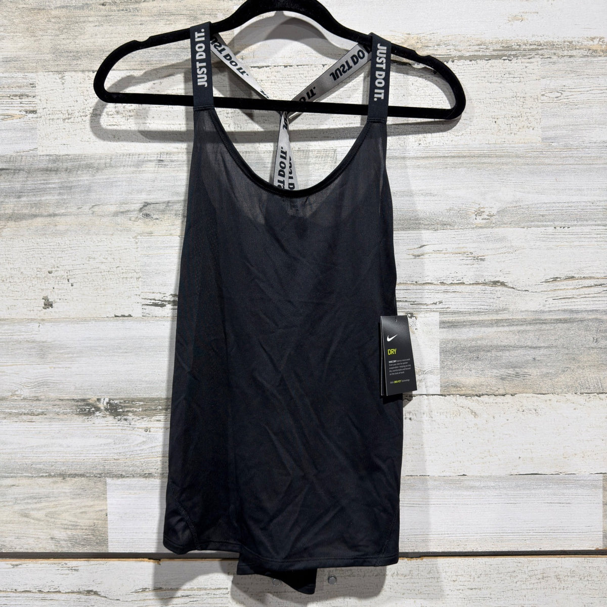 Nike Dry Just Do It Strappy Tank Top Women Medium Black Polyester Activewear NWT0