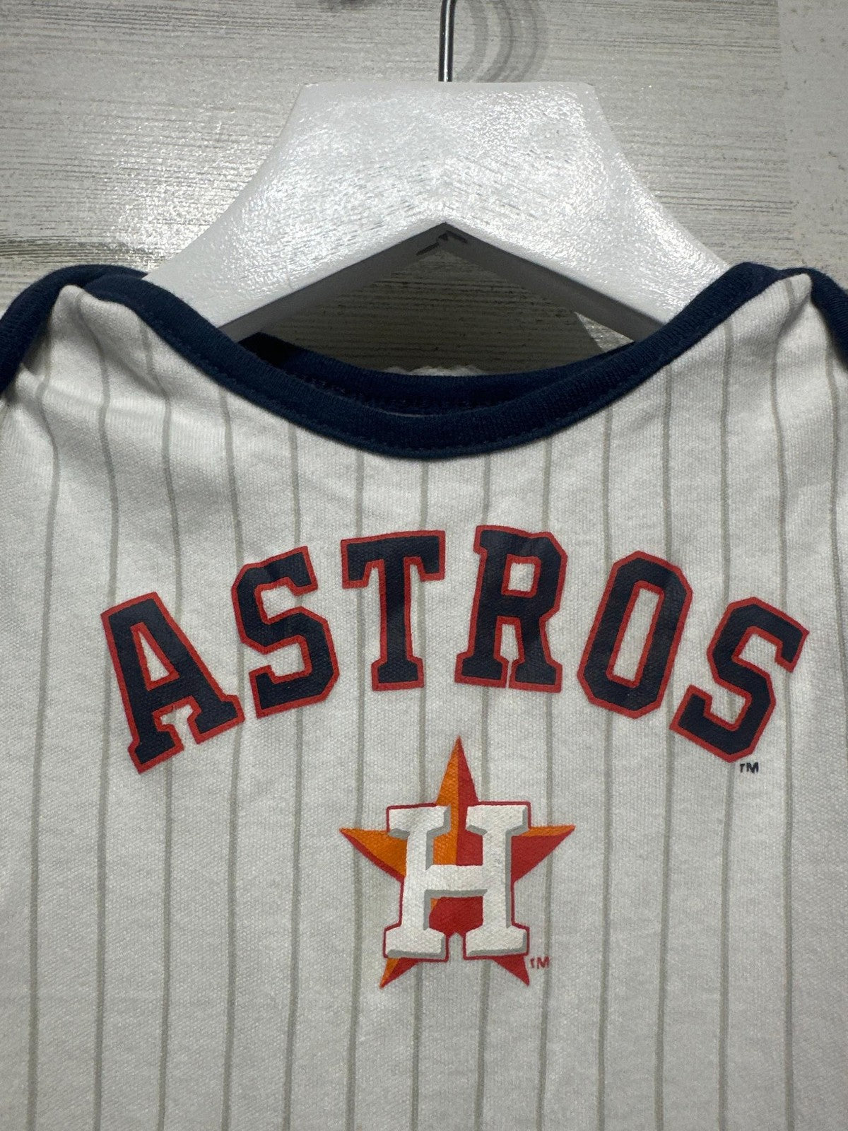 MLB Houston Astros Bodysuit Kids 6/9M White Navy Pinstripe Jersey EUC2