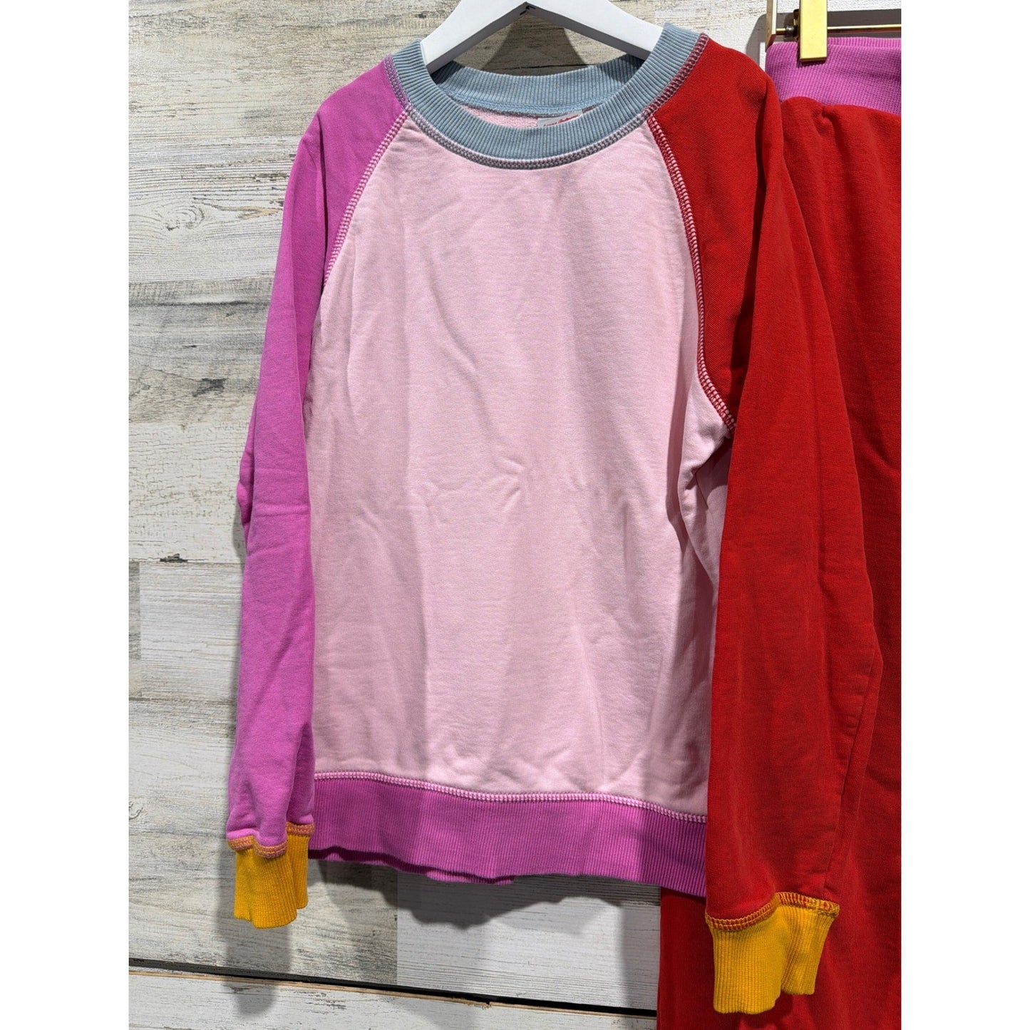 Hanna Andersson Sweatshirt Jogger Set Girls 10 Pink Red Colorblock Scandi EUC2
