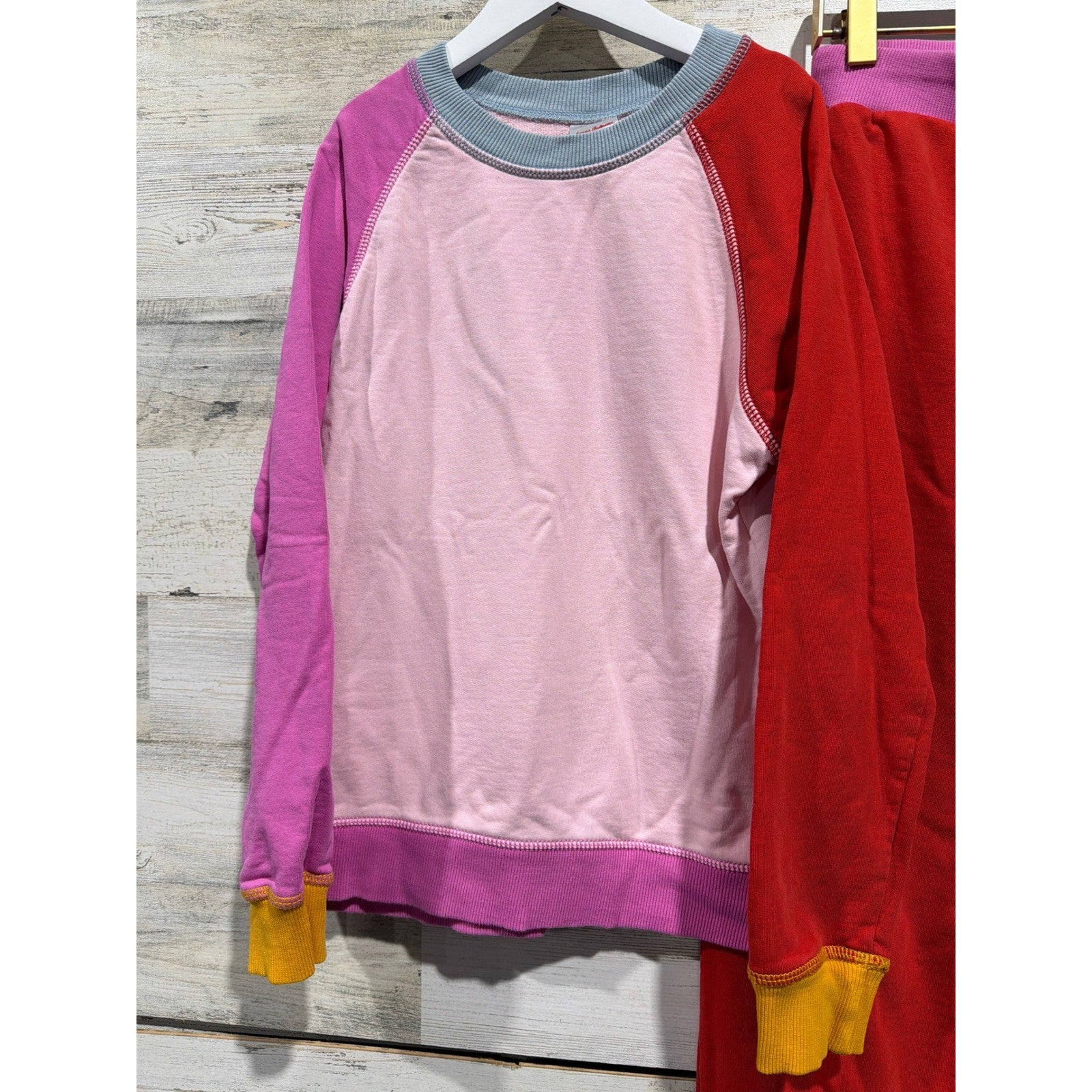 Hanna Andersson Sweatshirt Jogger Set Girls 10 Pink Red Colorblock Scandi EUC2