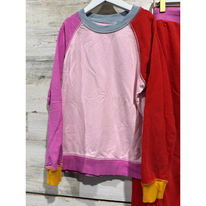 Hanna Andersson Sweatshirt Jogger Set Girls 10 Pink Red Colorblock Scandi EUC2