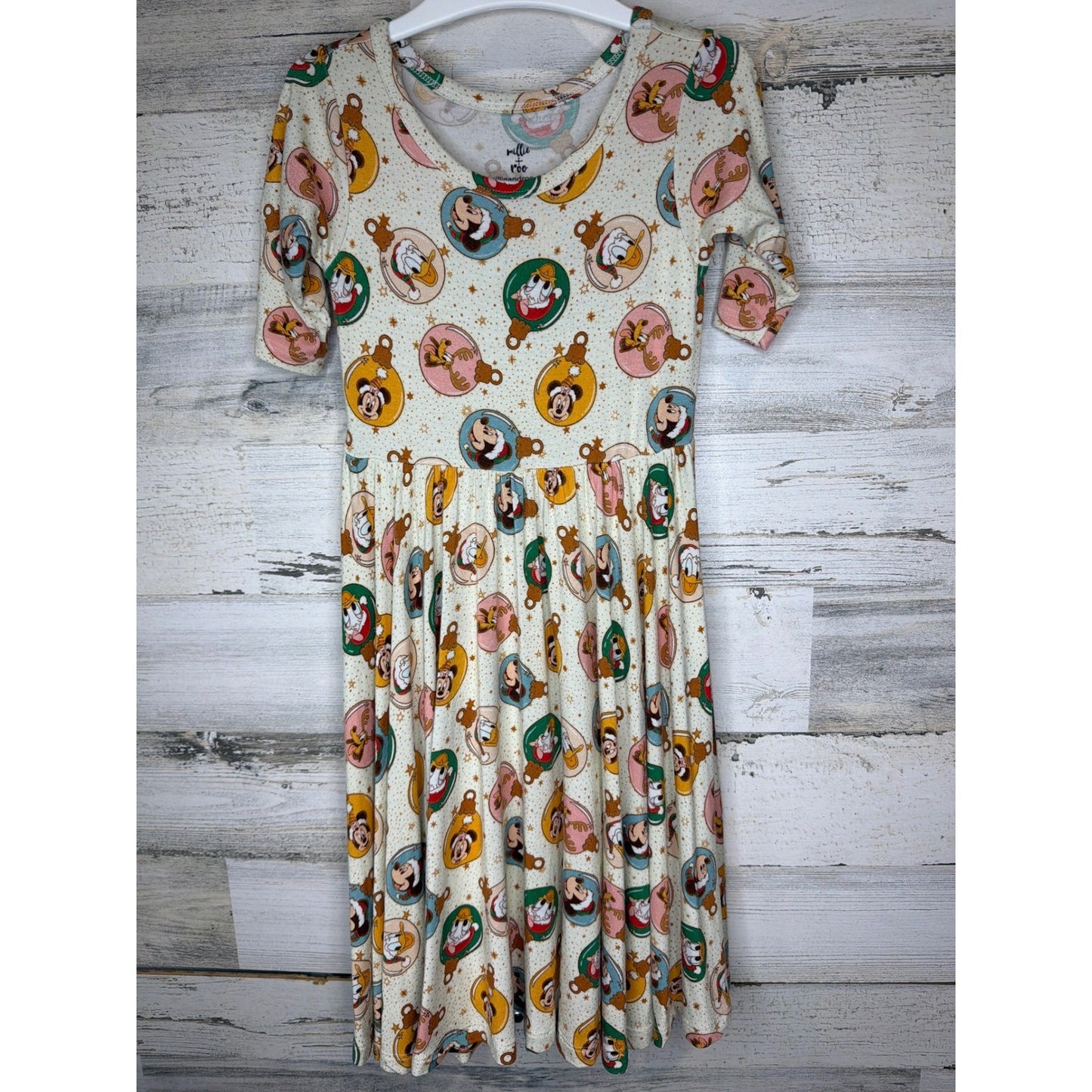 Millie + Roo Dress Girls 3/4 Cream Disney Christmas Bamboo Disneycore EUC0
