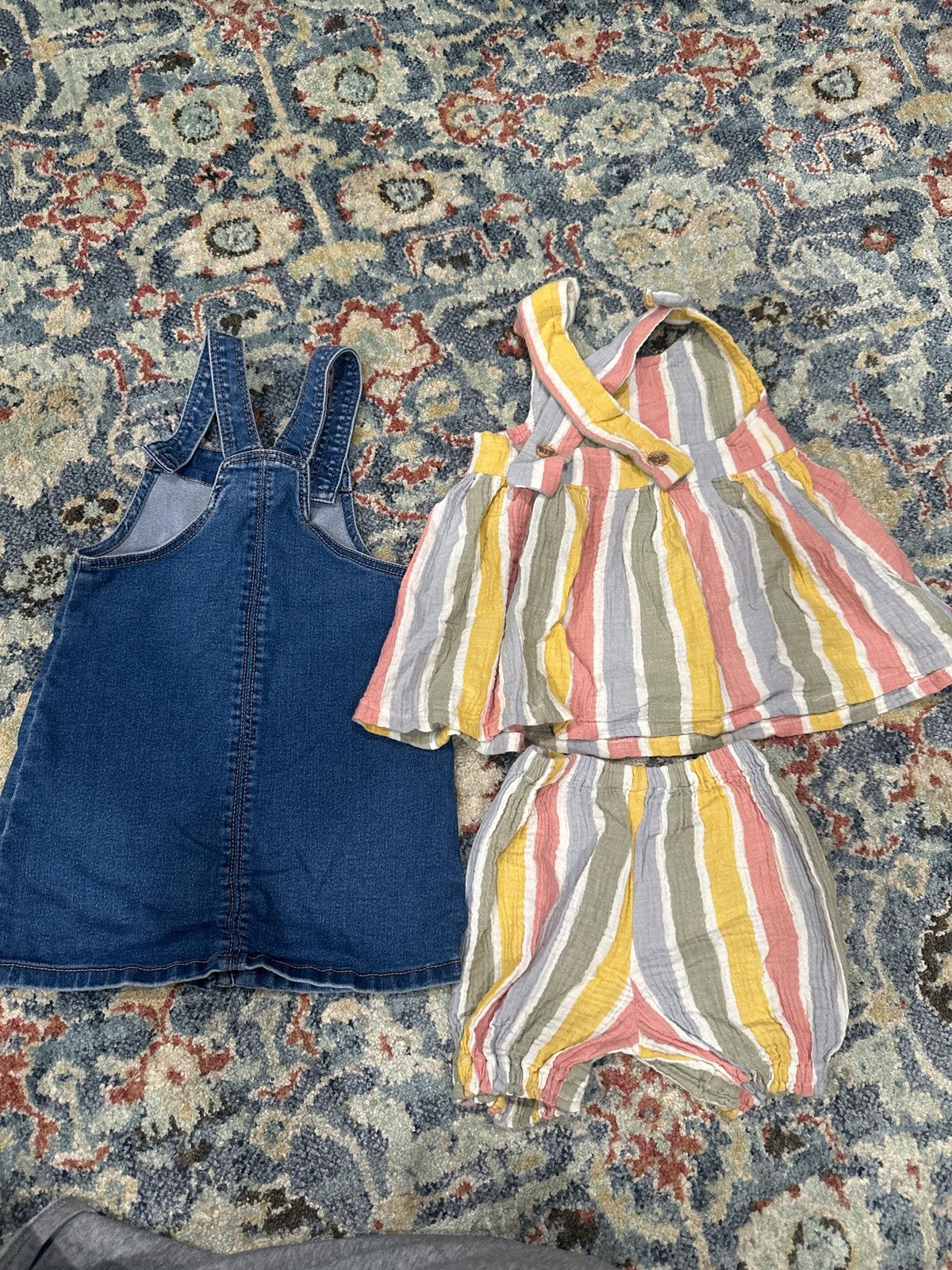 Denim Jumper & Striped Gauze Set Girls 4T Blue Multi EUC1