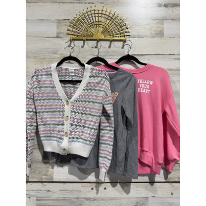 Old Navy Epic Threads Thereabouts Girls L 10-12 Bundle Pink Grey Top Cardigan0