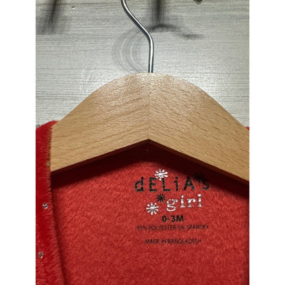 Delia's Girl Long Sleeve Dress Girls 0-3M Red Polka Dot Velvet Holiday NWT2