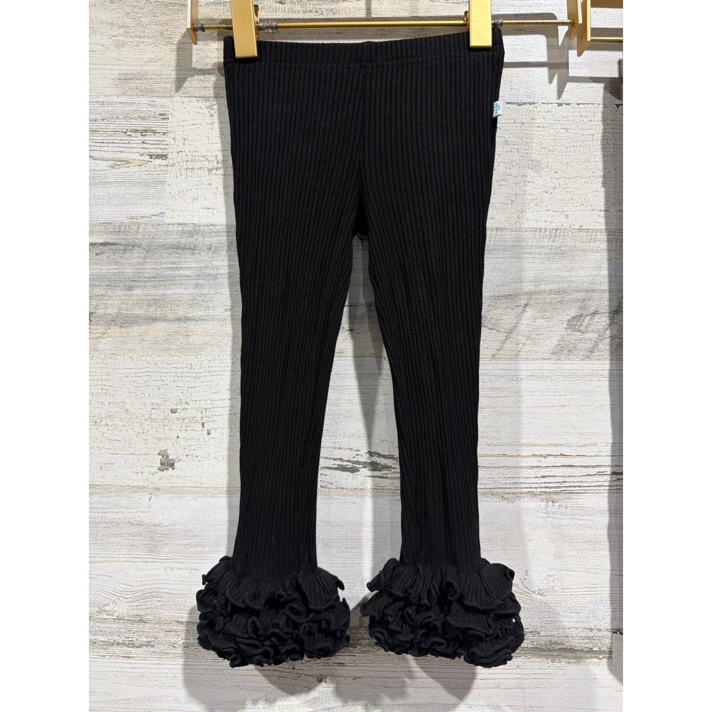 Posh Peanut Ribbed Leggings Girls 2T Black Ruffle Bamboo Basics EUC1