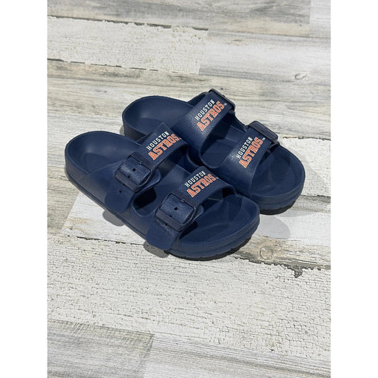 MLB Houston Astros Slides Boys 5/6 Navy Blue Double Strap Sporty EUC0
