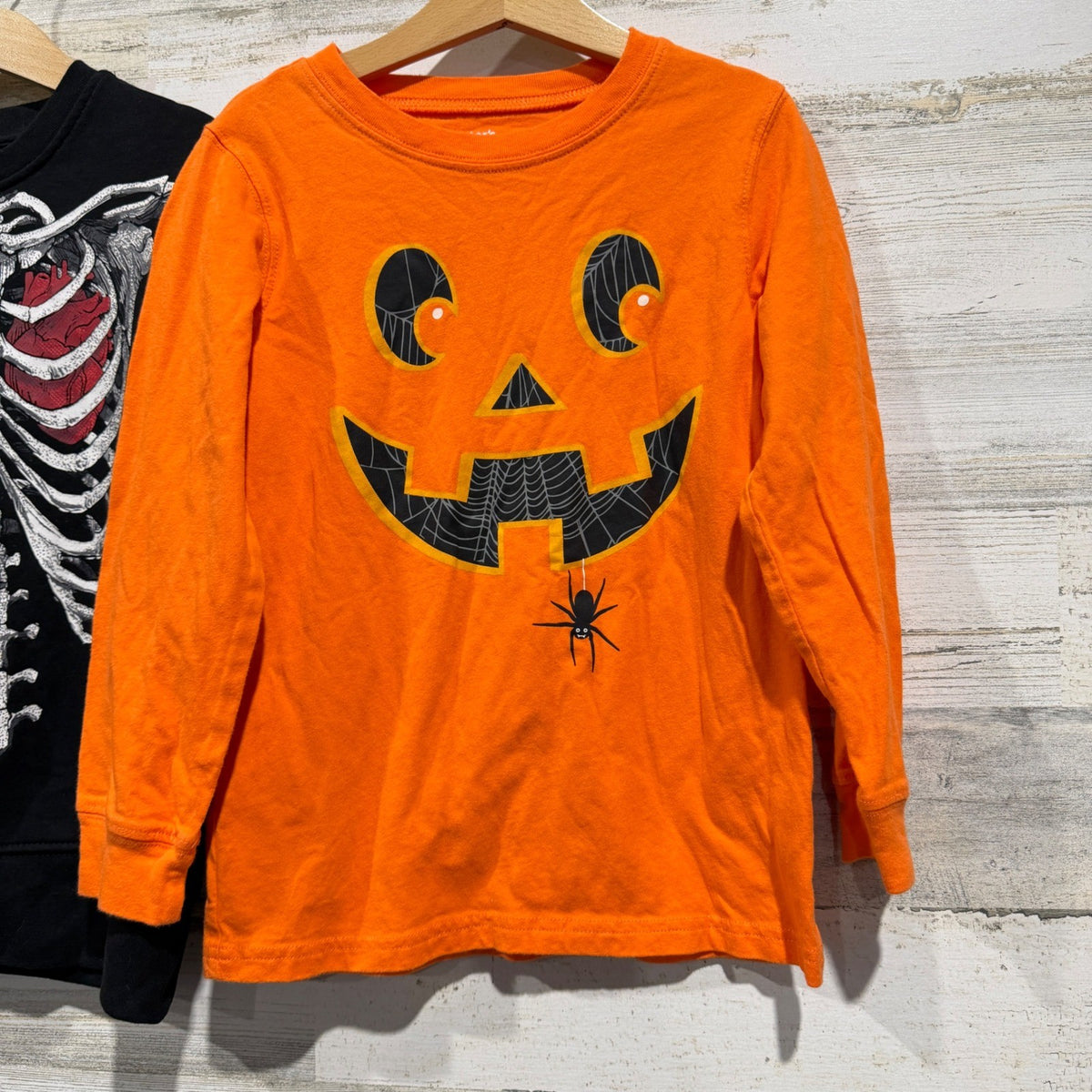 Carter's Halloween Tops Boys S 6-7 Orange Black Skeleton Pumpkin Spooky EUC1
