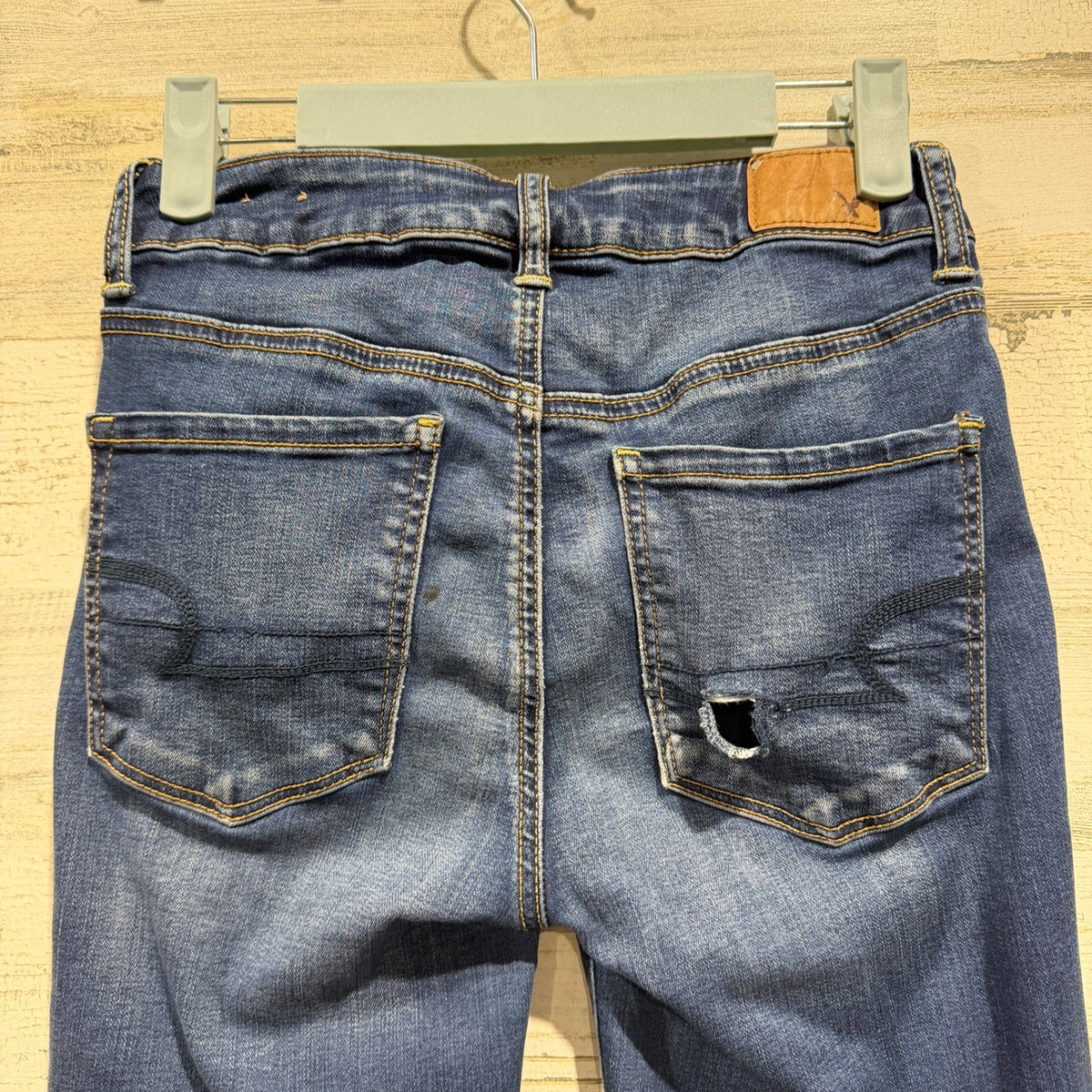 American Eagle Hi-Rise Jegging Women 2 Blue Super Stretch Distressed *Flawed3