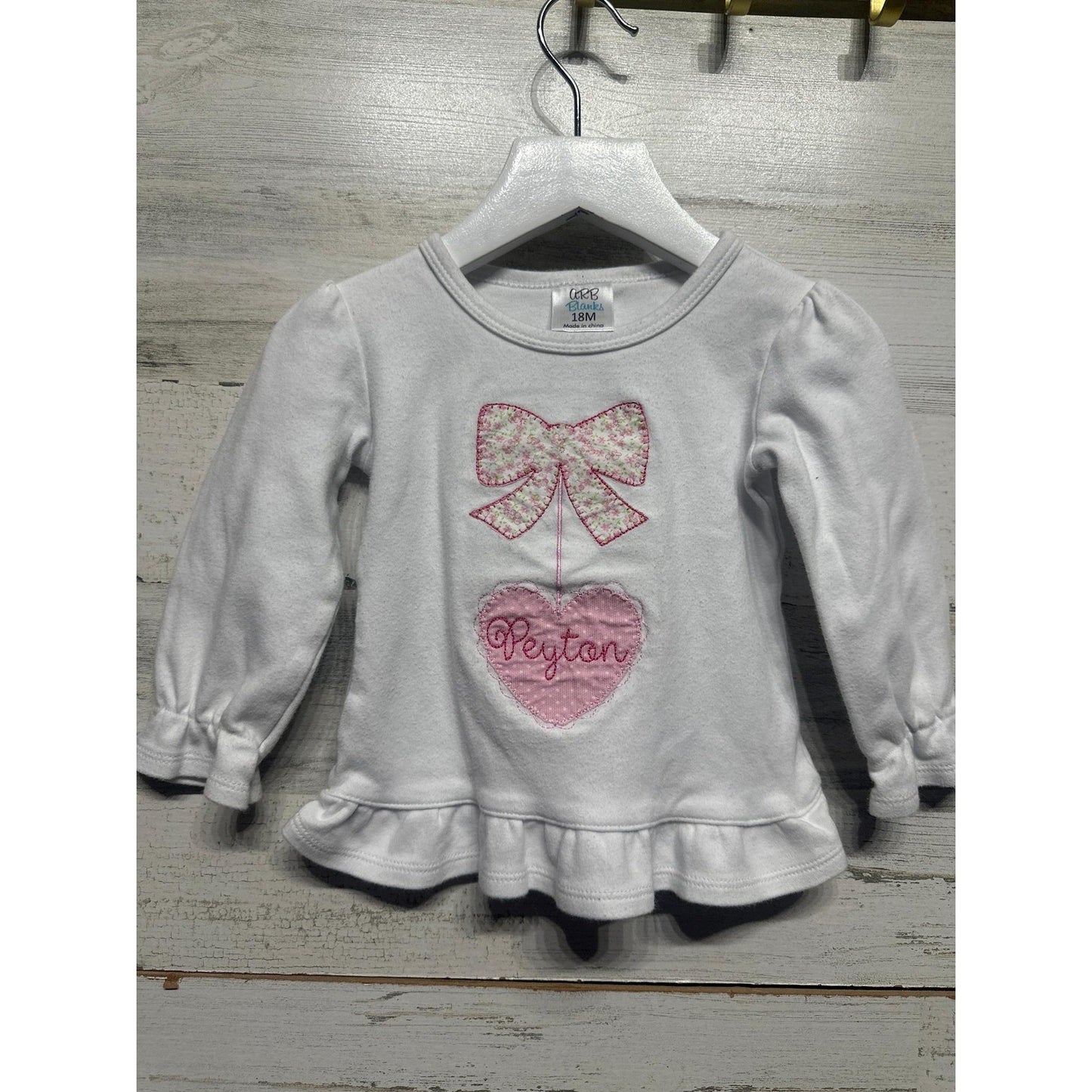 ARB Blanks Ruffle Top Girls 18M White Pink Peyton Heart Bow Applique Shirt0