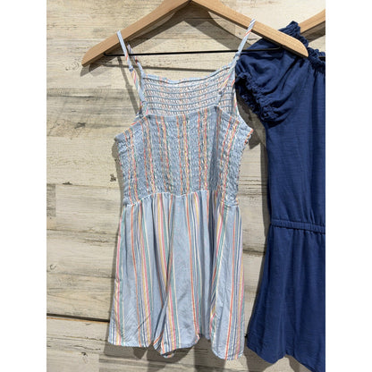 Art Class Old Navy Romper Bundle Girls 10/12 Blue Striped Summer Boho EUC3
