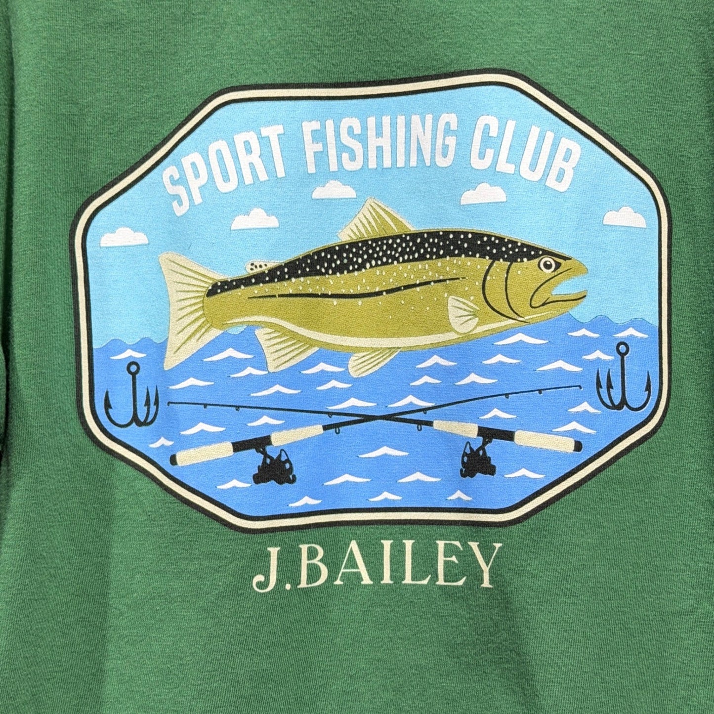 J. Bailey T-Shirt Boys 7 Green Sport Fishing Club Trout Graphic Outdoors EUC4