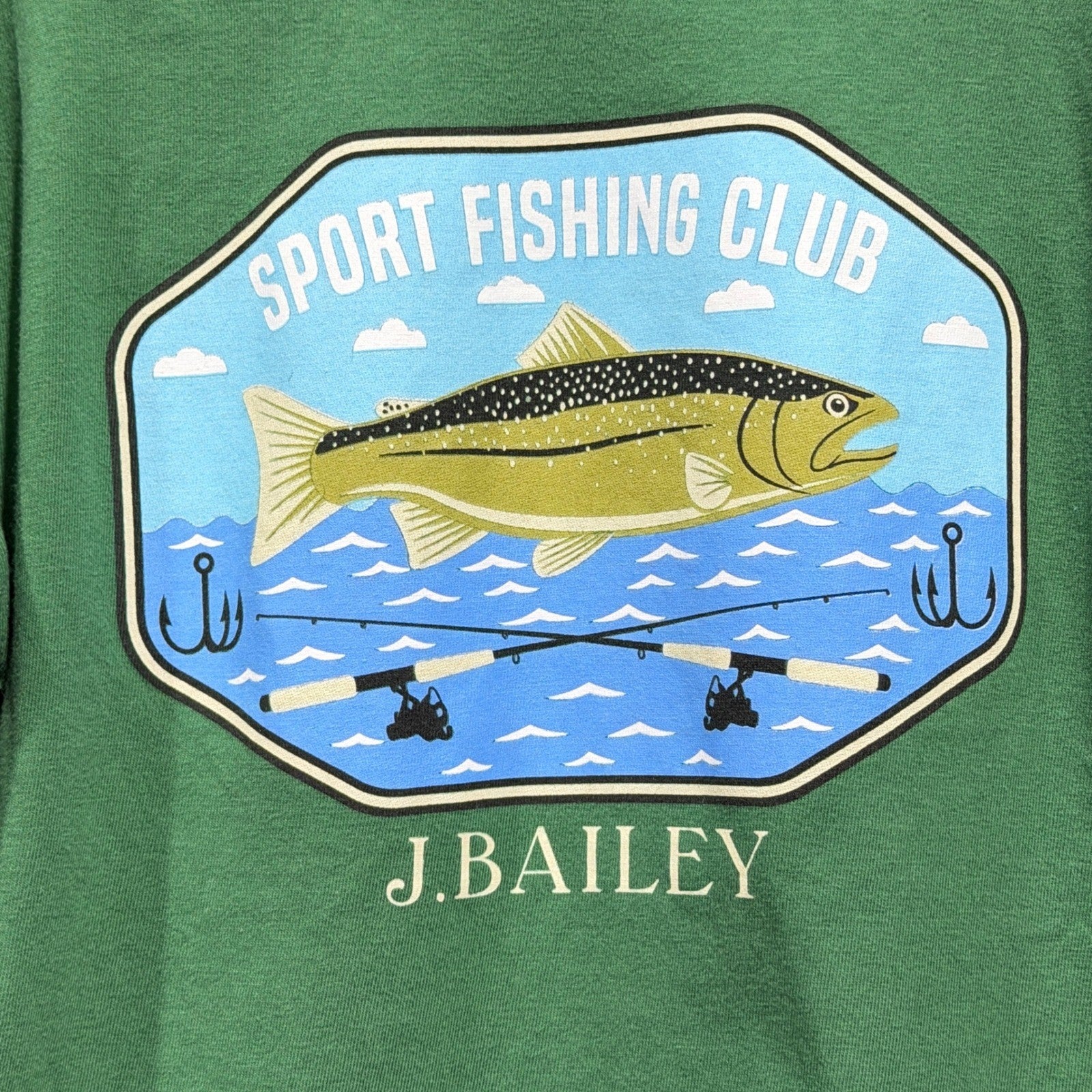 J. Bailey T-Shirt Boys 7 Green Sport Fishing Club Trout Graphic Outdoors EUC4