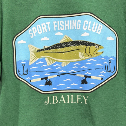 J. Bailey T-Shirt Boys 7 Green Sport Fishing Club Trout Graphic Outdoors EUC4