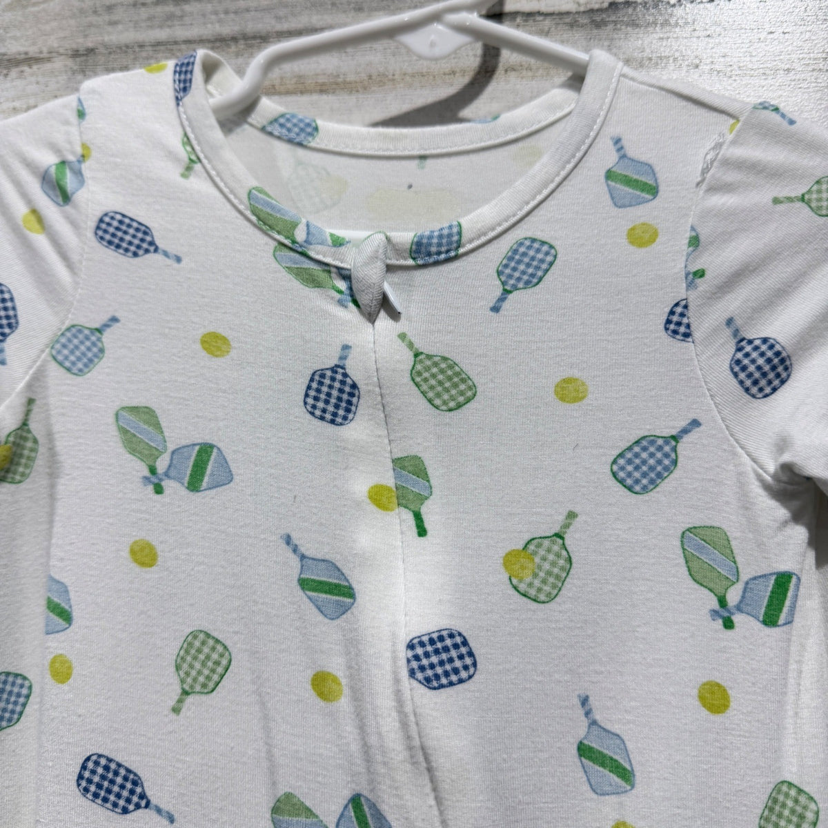 Milkberry Footed Sleepers Kids 3-6M White Paris Pickleball Bamboo Pajamas GUC*2