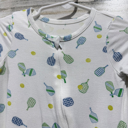 Milkberry Footed Sleepers Kids 3-6M White Paris Pickleball Bamboo Pajamas GUC*2