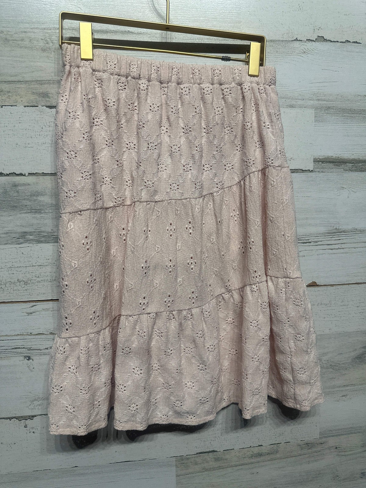 Zara Tiered Eyelet Skirt Girls 11/12 Pink Boho Lace EUC0