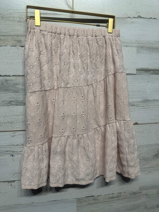 Zara Tiered Eyelet Skirt Girls 11/12 Pink Boho Lace EUC0