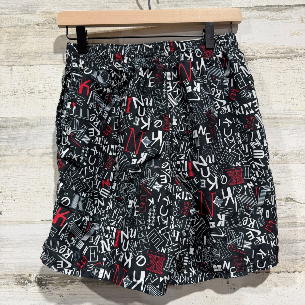 Nike All Over Logo Print Shorts Men Small Black Polyester Streetwear Flawed*2