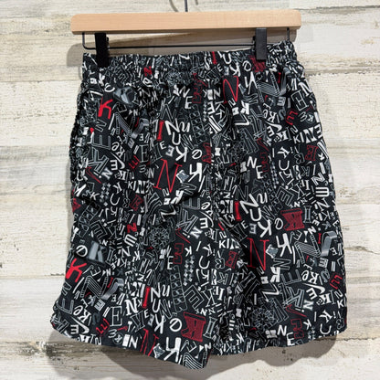 Nike All Over Logo Print Shorts Men Small Black Polyester Streetwear Flawed*2