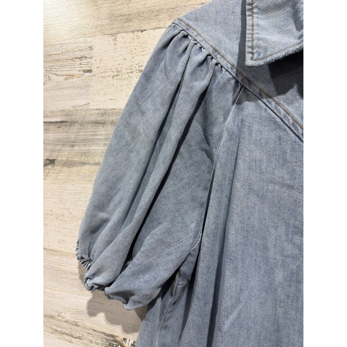 Vici Denim Top Women Large Blue Puff Sleeve Western Button Down EUC2