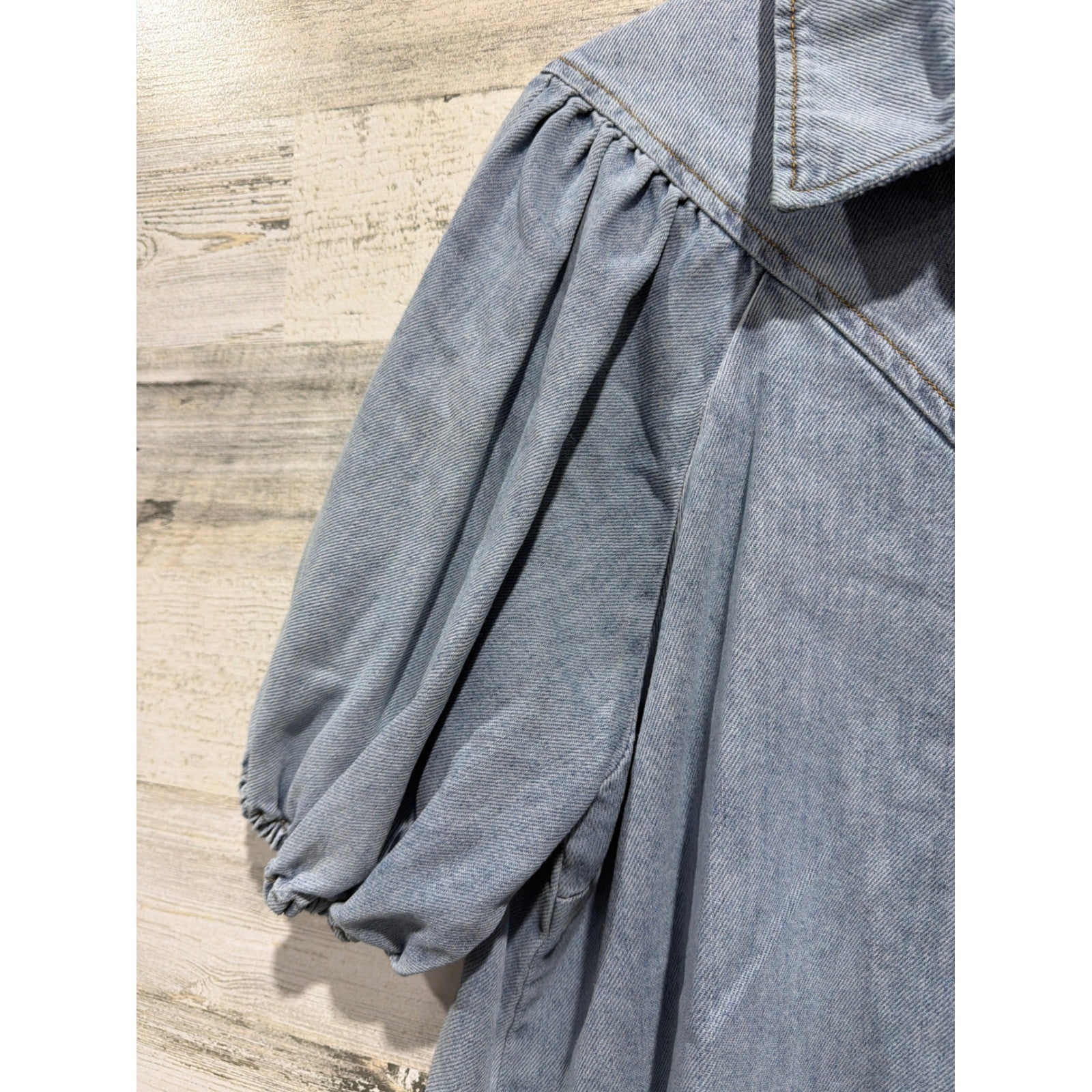 Vici Denim Top Women Large Blue Puff Sleeve Western Button Down EUC2