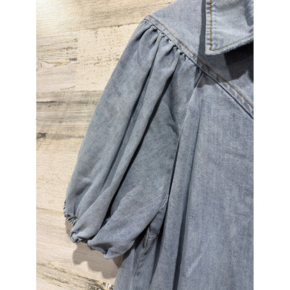 Vici Denim Top Women Large Blue Puff Sleeve Western Button Down EUC2