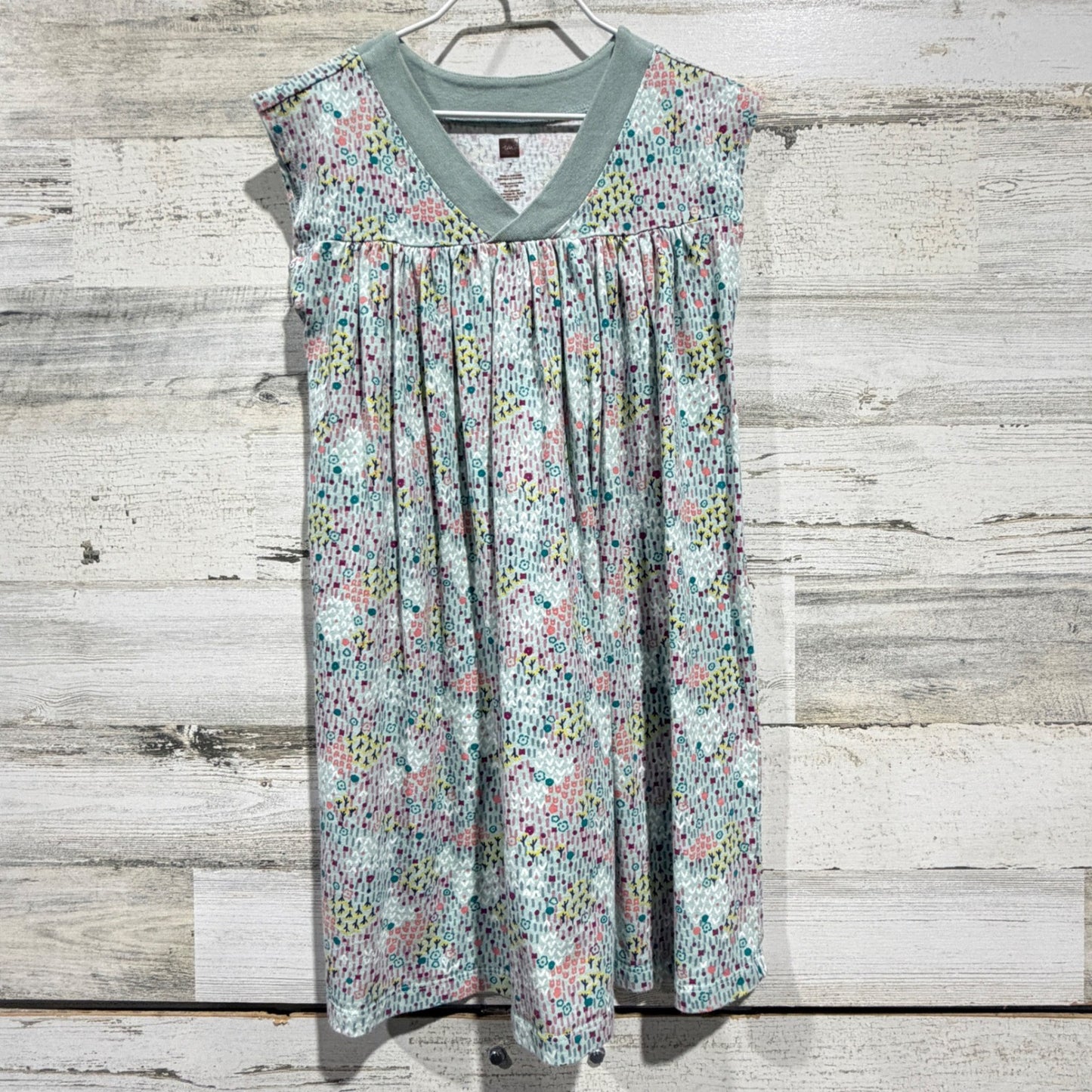 Tea Collection Dress Girls 7 Green Multi Floral Cotton Jersey Boho EUC0