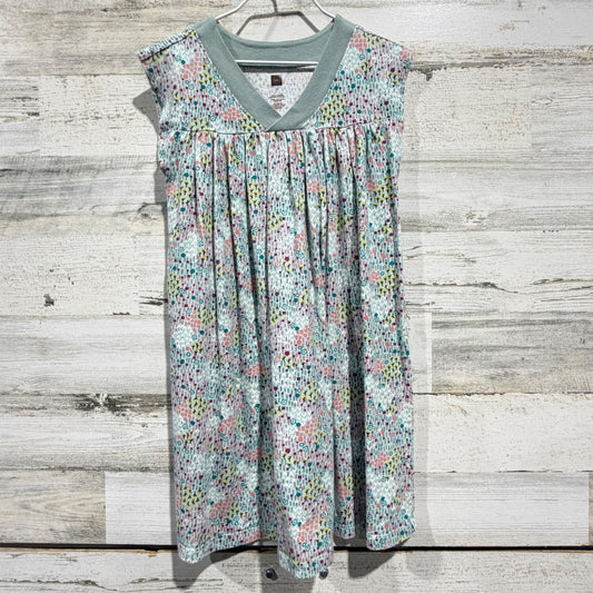 Tea Collection Dress Girls 7 Green Multi Floral Cotton Jersey Boho EUC0